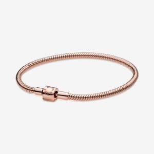 Charmsy Pandora Moments Barrel Clasp Snake Różowe Złote | HI2014983