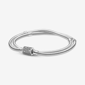 Charmsy Pandora Moments Double Wrap Barrel Clasp Snake Srebrne | BR9136540