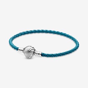 Charmsy Pandora Moments Seashell Clasp Turquoise Braided Srebrne | BF1836025
