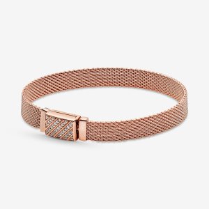 Charmsy Pandora Reflexions Long Clasp Pave Różowe Złote | GF7801596