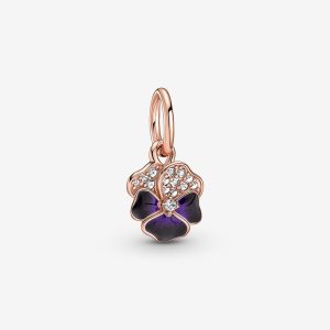 Dyndać Pandora Deep Purple Pansy Flower Różowe Złote | XR7325146