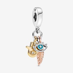 Dyndać Pandora Hamsa All-seeing Eye & Feather Spirituality Tri-tone | GQ0458296