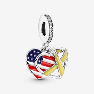 Dyndać Pandora Heart Flag & Remembrance Ribbon Double Srebrne | RT8632075