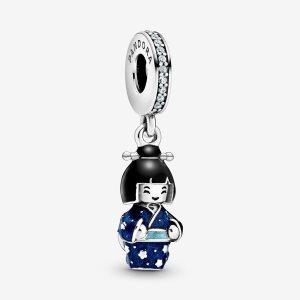 Dyndać Pandora Japanese Doll in Blue Kimono Srebrne | ZO9862514