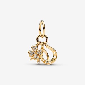 Dyndać Pandora Lucky Clover Wishbone & Horseshoe Złote | VB0945726
