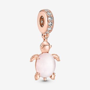 Dyndać Pandora Murano Glass Pink Sea Turtle Różowe Złote | LZ7894260