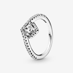 Oświadczenie Pandora Square Sparkle Wishbone Srebrne | UH4758902