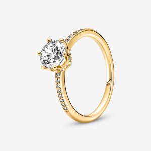 Serce Pandora Clear Sparkling Crown Złote | TV2385740
