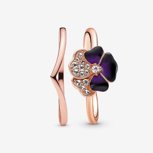 Zestawy Pierścieni Pandora Deep Purple Pansy Flower Wishbone Kolorowe | YZ0794126