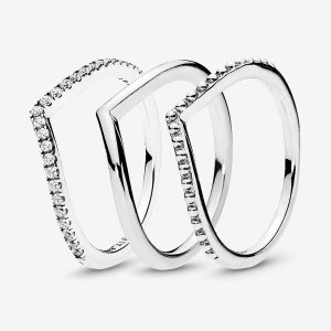 Zestawy Pierścieni Pandora Sparkling Wishbone Stacking Srebrne | NR7390125