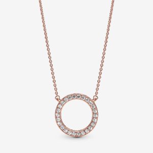 Łańcuch Pandora Circle of Sparkle Różowe Złote | FN8015279
