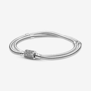 Łańcuch Pandora Moments Double Wrap Barrel Clasp Snake Srebrne | YN8263179