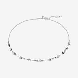 Łańcuch Pandora Sparkling Pave Collier Bars Srebrne | YF1650927